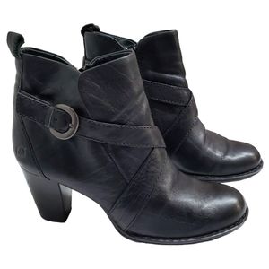 Born Shola Leather Ankle Boots Crisscross Straps Buckle Detail Black Sz 10